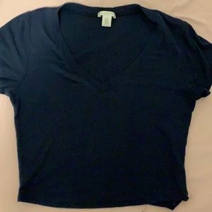 Navy Blue V Neck Crop Top